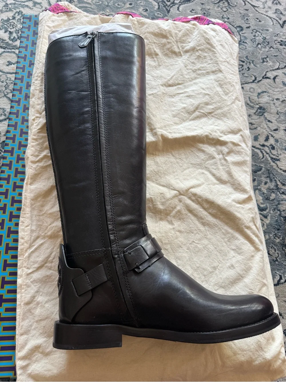 Tory Burch Black Leather Tall Riding Boots Colton